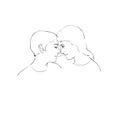 Vector illustration of two girls hugging, girlfriend talking,sketch by hand with contour lines