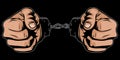 Vector Illustration of two hand in handcuffs Royalty Free Stock Photo