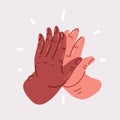 Vector illustration of Two hands giving a high five for great work. Friendship and giving a high five as a symbol of