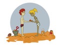 Vector illustration of two kids on the beach Royalty Free Stock Photo