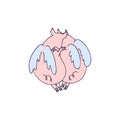 Vector illustration of two lovers pigs angels with wings cuddling. Cartoon pigs Royalty Free Stock Photo