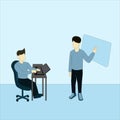 Vector illustration of two men discussing work in an office Royalty Free Stock Photo
