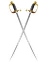 Two realistic crossed swords with golden handle