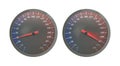 Speedometers isolated on white. High and low speed. Measuring instrument vector illustration. Royalty Free Stock Photo
