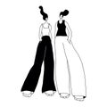 Vector illustration of two standing woman. Cartoon character