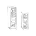 Vector illustration of two various bookcases with books on the shelves. Hand drawn bookcase. Black and white coloring page Royalty Free Stock Photo