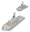 Vector illustration of two white navy battle ships Royalty Free Stock Photo