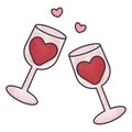 Vector illustration of two wineglasses with hearts. Royalty Free Stock Photo