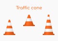 Vector illustration, types of traffic cones, different sizes and purposes. Orange cones for enclosing works, repairs, fencing of