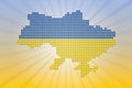 Vector illustration of Ukraine map outline with a heart in the colors of Ukrainian flag Royalty Free Stock Photo