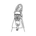 Vector illustration of Ukrainian hutsul woman wearing traditional folk costume. Line art Slavic woman drawing