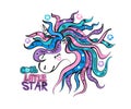 Vector illustration with a unicorn. Cool Little star typography for print design, slogan graphics for t-shirts.