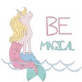 Vector illustration of unicorn mermaid in water Royalty Free Stock Photo