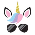 Vector Illustration of Unicorn Wearing Sunglasses Royalty Free Stock Photo