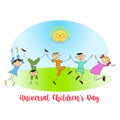 Vector illustration of Universal Childrens day Joyful boys and girls dancing