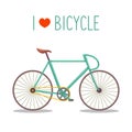 Vector illustration of urban hipster bike in trendy flat style with text I Love Bicycle.