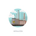 Vector illustration. Urbanisation industrialisation. Industrial revolution. Pipe. Air pollution ecology. Oil and gas