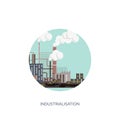 Vector illustration. Urbanisation industrialisation. Industrial revolution. Pipe. Air pollution ecology. Oil and gas