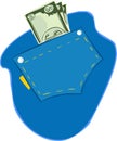 Vector illustration of US dollars in the pocket of blue jeans Royalty Free Stock Photo