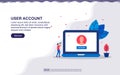 Vector illustration of user account & mail user concept with device and tiny people. Illustration for landing page, social media