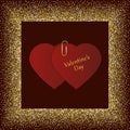 Vector illustration for Valentine`s day, two hearts joined on a chocolate coffee background.