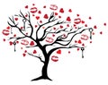 Vector Valentine Tree With Keys and Lipstick Kisses. Royalty Free Stock Photo