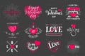 Vector illustration of valentines day typography lettering logo set