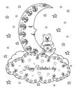 Vector illustration, valentines, a teddy bear with a heart sitting on the moon asleep in the clouds. The work Made in manually. Bo Royalty Free Stock Photo