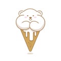 Vector illustration of vanilla ice cream in the shape of a cute polar bear is isolated on a white background