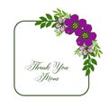 Vector illustration various beauty purple flower frame with template thank you mom