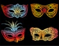 Vector illustration of various drawn colorful venetian masquerade masks