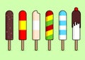 vector illustration of various flavors of ice cream sticks