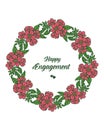 Vector illustration various greeting card of happy engagement with red flower frame