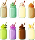 Vector illustration of various hipster trend smoothies, milk shakes and beverages in mason jars Royalty Free Stock Photo