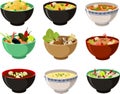 Vector illustration of various international Asian soups