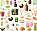 Vector illustration of various kinds of Asian Japanese cute food items and food dishes