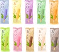 Vector illustration of various kinds of Asian Japanese ice creams or ice pops with Asian flavors