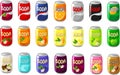 Vector illustration of various kinds of brand name soda cans with different flavors