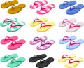 Vector illustration of various kinds of colorful summer flip flop sandals Royalty Free Stock Photo