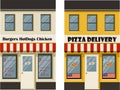 Vector illustration of various shops, stores and restraurants in apartment buildings