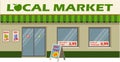 Vector illustration of various shops, stores and restraurants in apartment buildings