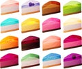 Vector illustration of various slices of cheesecake with jelly on top Royalty Free Stock Photo