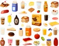 Vector illustration of various sweet unhealthy breakfast food items