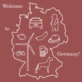 Vector Illustration With Various Symbols Of Germany. Travel And Leisure. Design For Banner, Poster Or Print