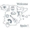 Vector illustration with various symbols of Spain. Travel and le Royalty Free Stock Photo