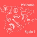 Vector illustration with various symbols of Spain. Travel and le Royalty Free Stock Photo