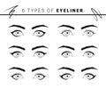 Vector illustration of various types and styles of eyeliner on white background