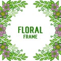 Vector illustration various variation leaf purple floral frame