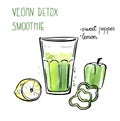 Hand drawn illustration with green smoothie
