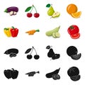 Vector illustration of vegetable and fruit icon. Set of vegetable and vegetarian stock symbol for web. Royalty Free Stock Photo